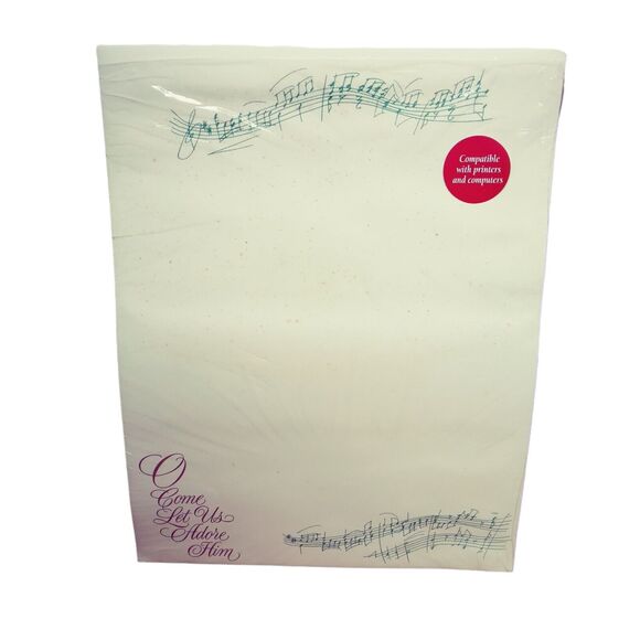 Vintage Christmas Letterhead Stationery O Come Let Us Adore Him Music Notes 90s - Picture 10 of 16